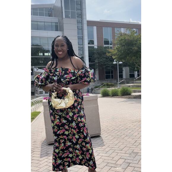 CAROLINE CONSTAS Reyna Black Floral Puff Sleeve Empire Waist Maxi Dress Size M - Picture 6 of 16